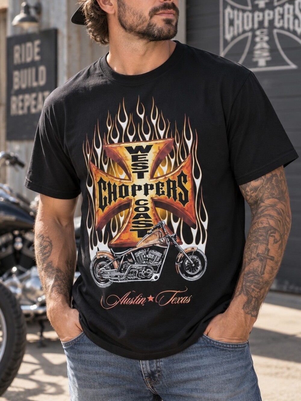 West Coast Choppers Austin Texas Motorcycle Graphic T-Shirt Men’s L Black -I